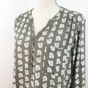 Sonoma Sage Green Fox Print Top  Size XL